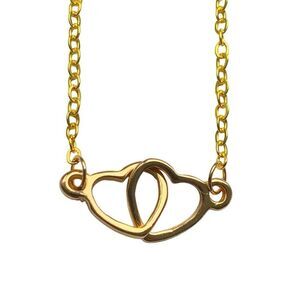 Double Interlocking Hearts Love Necklace in Gold Tone